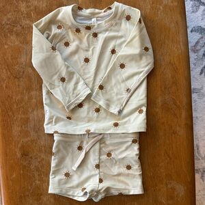 Rylee + Cru Cream and Brown Sun Kids Swim shorts and rashguard